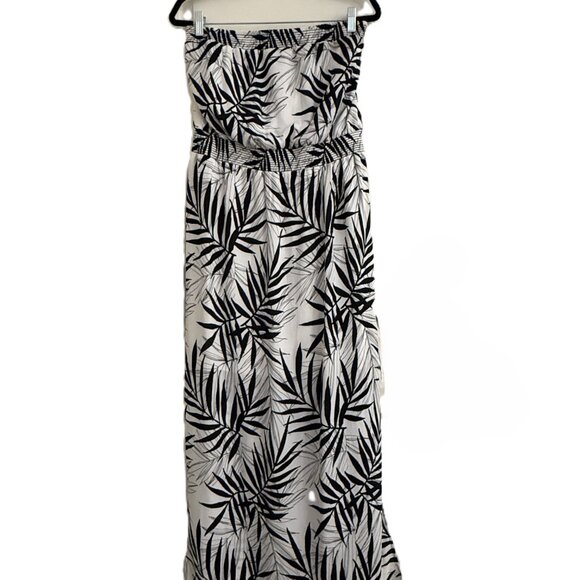 Mossimo Bamboo Leaf Print Strapless Dress White/Black XXL - Picture 2 of 10
